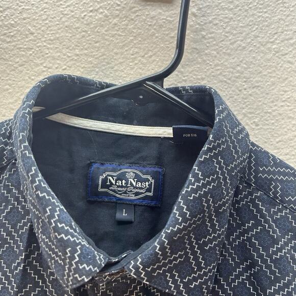 Nat Nast Shirt Mens L Black Silk Blend Geometric Button Up Luxury Originals - Picture 2 of 4